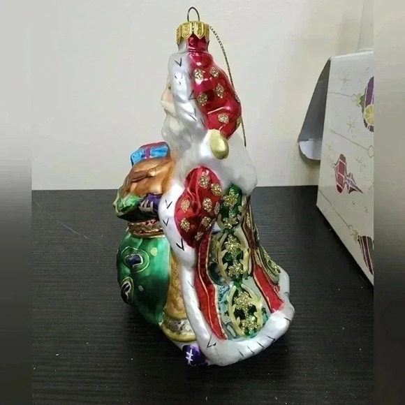 FITZ & FLOYD SANTA WITH TOY BAG GLASS CHRISTMAS TREE ORNAMENT 2002 With Box - Picture 4 of 7